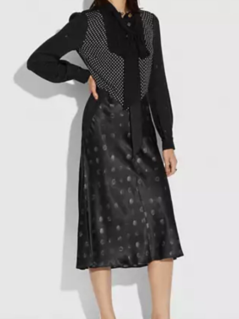 Coach Mixed Dot Bow Neck Dress Women's